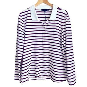 Tommy Hilfiger Purple and White Striped Long Sleeve Tee